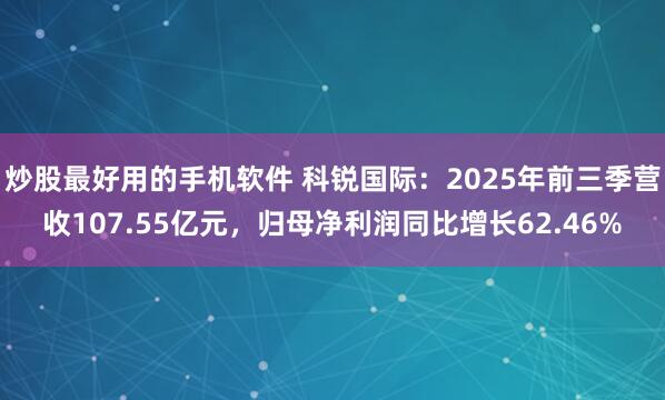 炒股最好用的手机软件 科锐国际：2025年前三季营收107.55亿元，归母净利润同比增长62.46%
